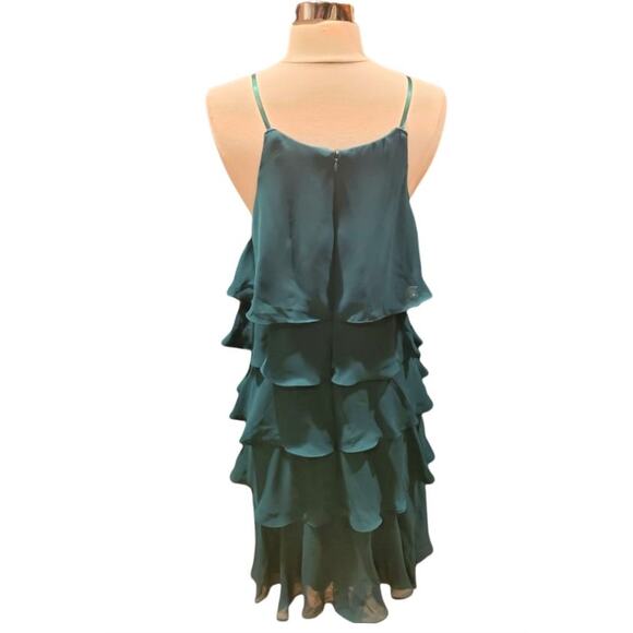 SL Fashions Green Chiffon Tiered Ruffle Beaded Dress Women’s L Cocktail Party - Picture 5 of 6